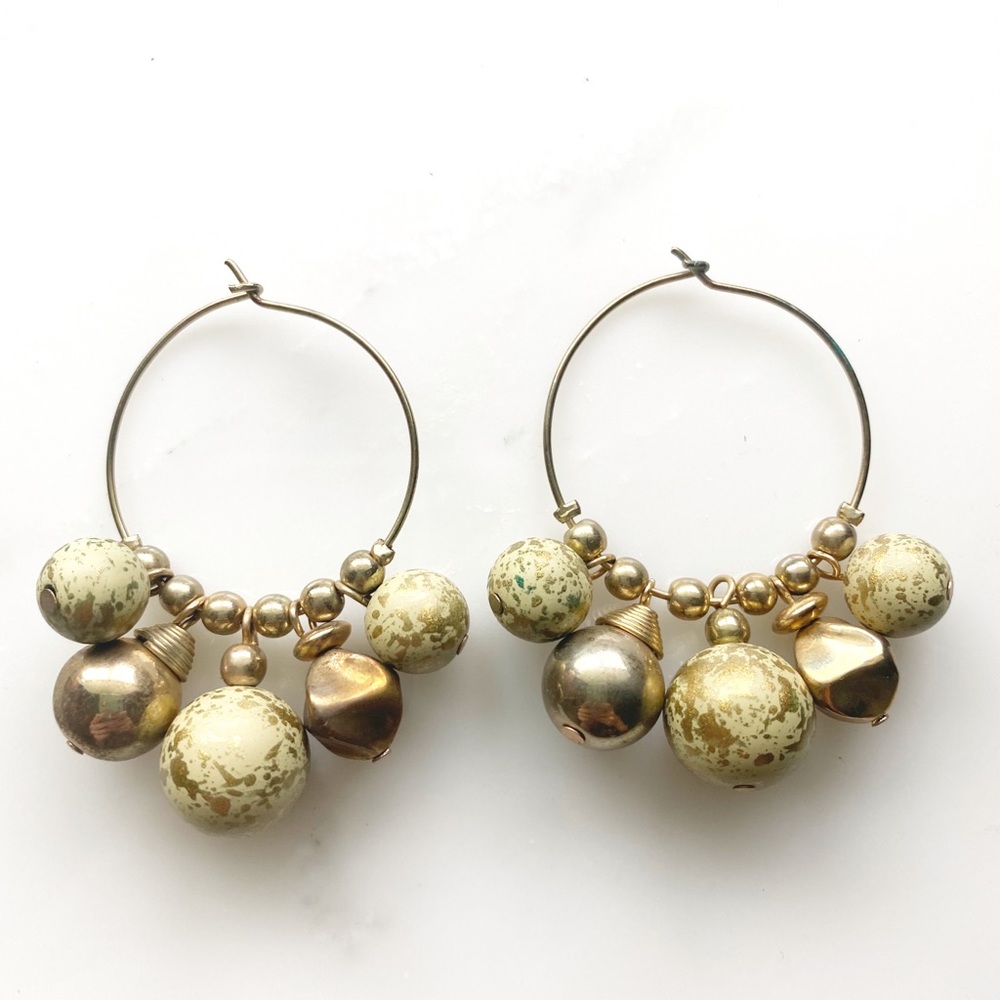 vintage • gold tone beaded dangle hoops